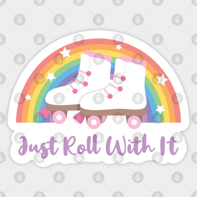 Just Roll With It, White Roller Skates And Rainbow Sticker by rustydoodle